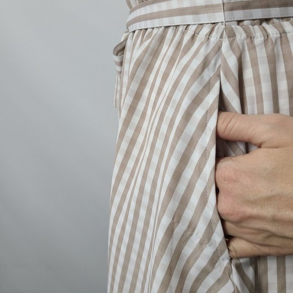 Larry Levine Brown Gingham Stripe Belted Button Up Dress Size XL - Picture 6 of 14